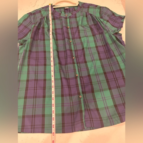 Old Navy Plaid Short Sleeve Blouse Size L - Picture 5 of 6